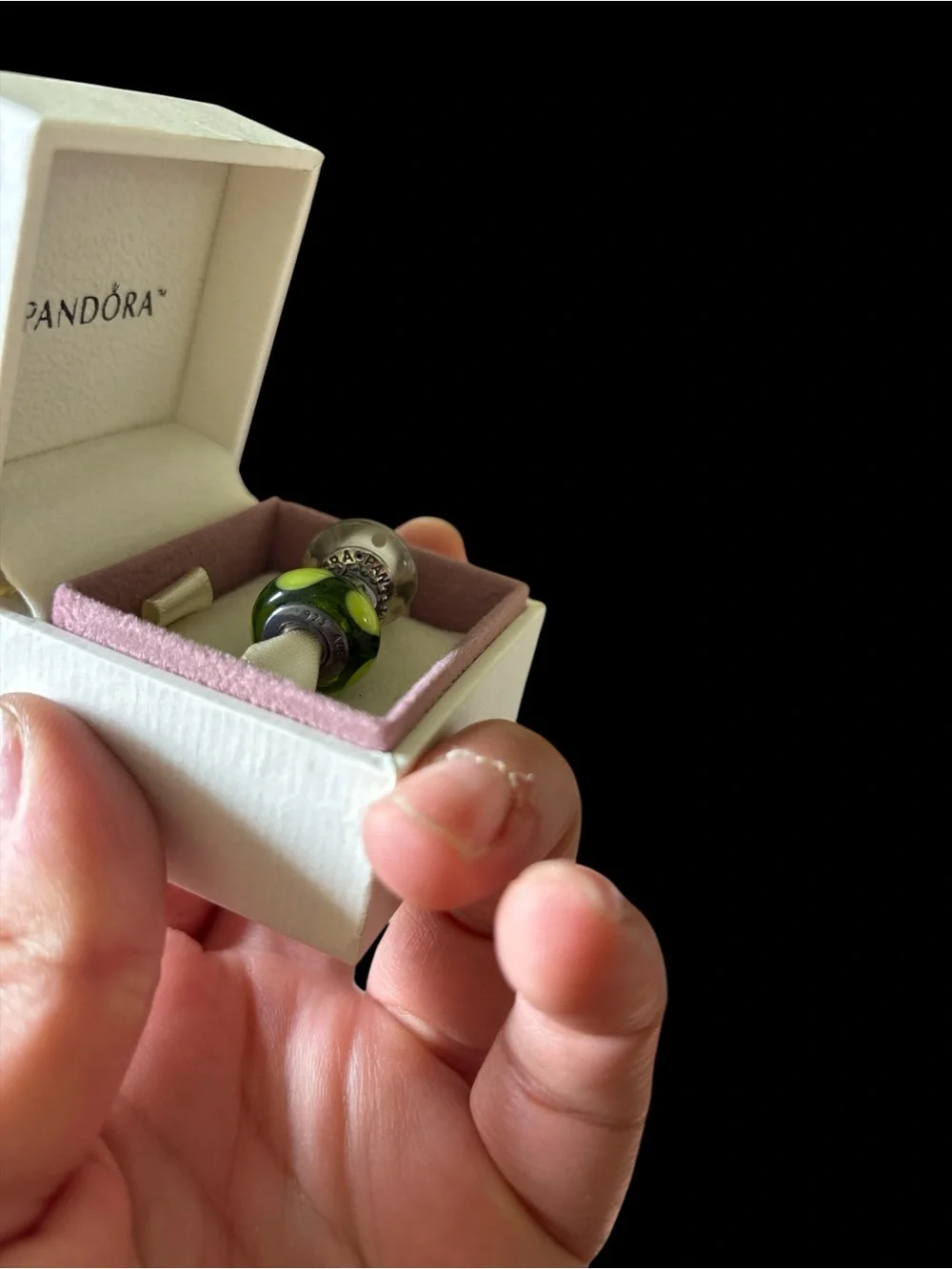 Pandora Green and White Glass Charm Trio